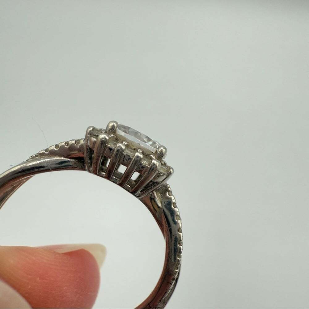 Faux Engagement Glamour Ring Marked 925 with CZ Stones - Size 8 - Picture 6 of 16